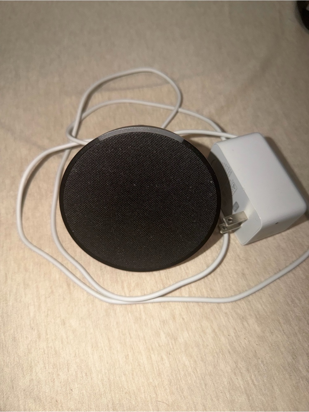 Amazon Black Wireless Charging Pad with White Power Adapter